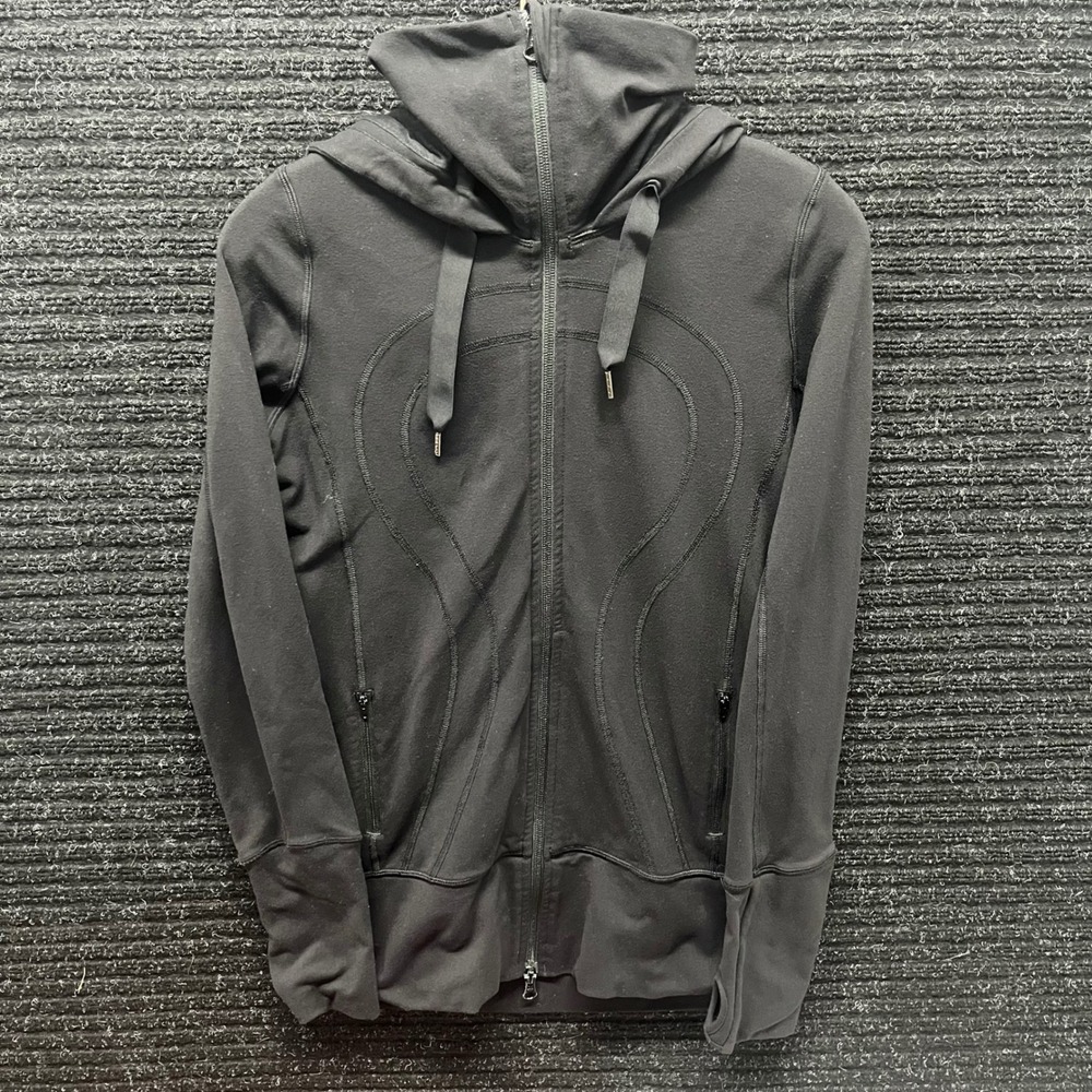 Lululemon Define Full Zip Hoodie Black Fleece Jacket Size 6 Funnel Neck Hooded